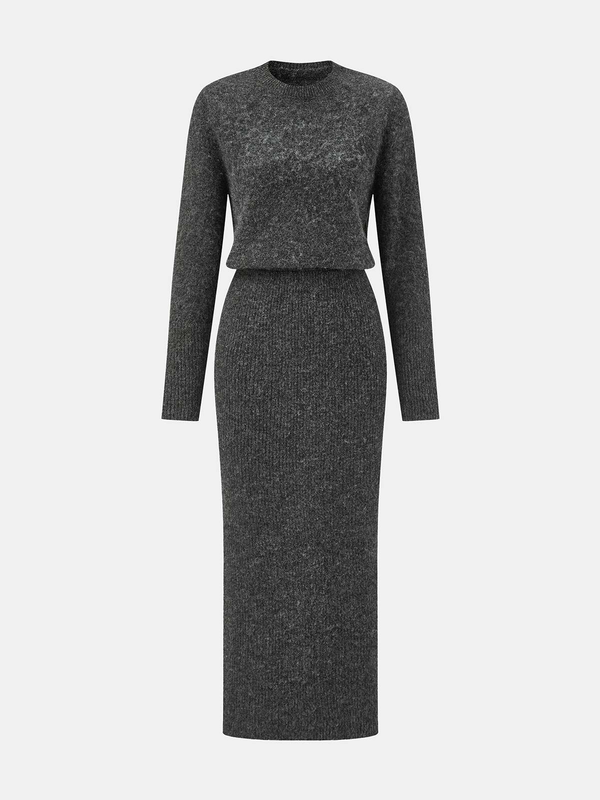 Knit Midi Dress with Medium Stretch and Wool Blend, Full Sleeves