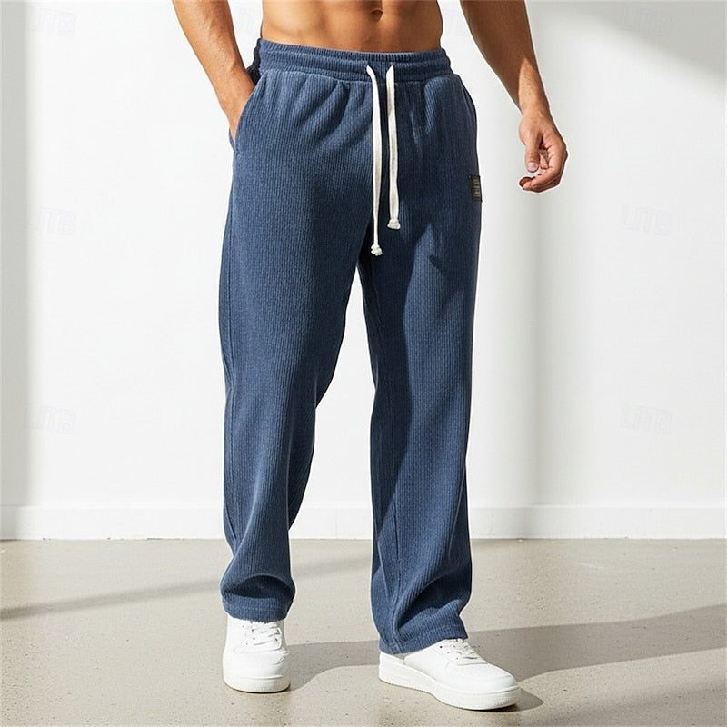 Relaxed Straight Leg Pants with Elastic Drawstring Waist and Natural Drape