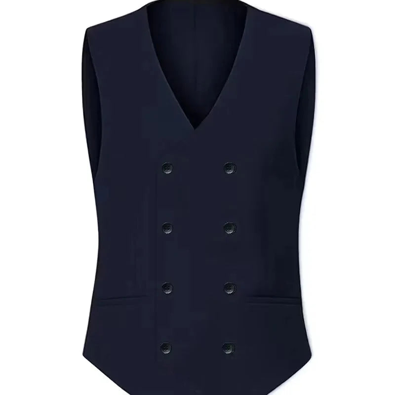 Mens slim fit three piece suit with single breasted blazer, double breasted waistcoat and trousers