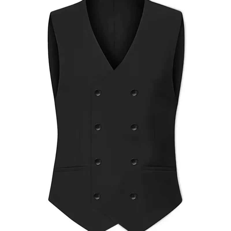 Mens slim fit three piece suit with single breasted blazer, double breasted waistcoat and trousers
