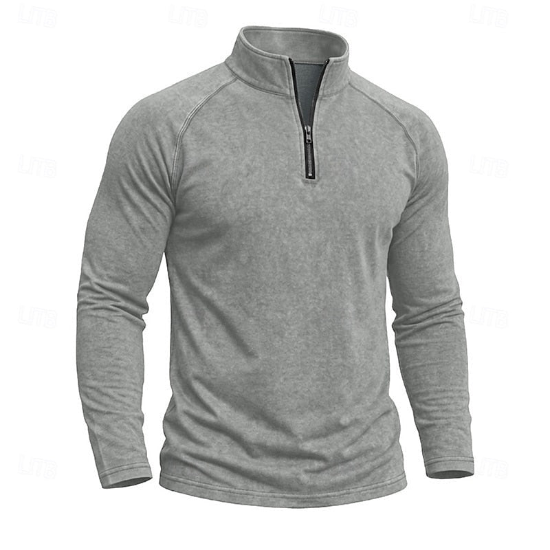 Mens Zip Collar Top with Relaxed Fit and Soft Draping Fabric
