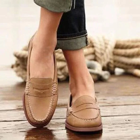 Womens Slip On Loafers with Round Toe and Low Heel Synthetic Upper