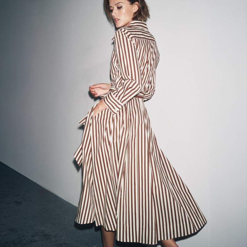 White & Dark Red Striped Dress