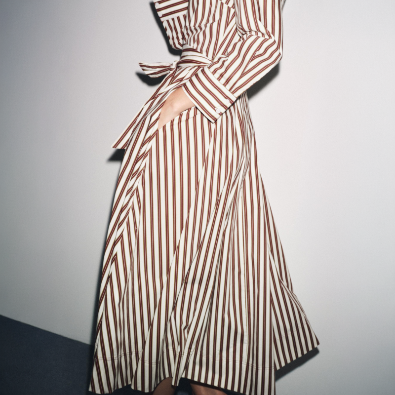 White & Dark Red Striped Dress