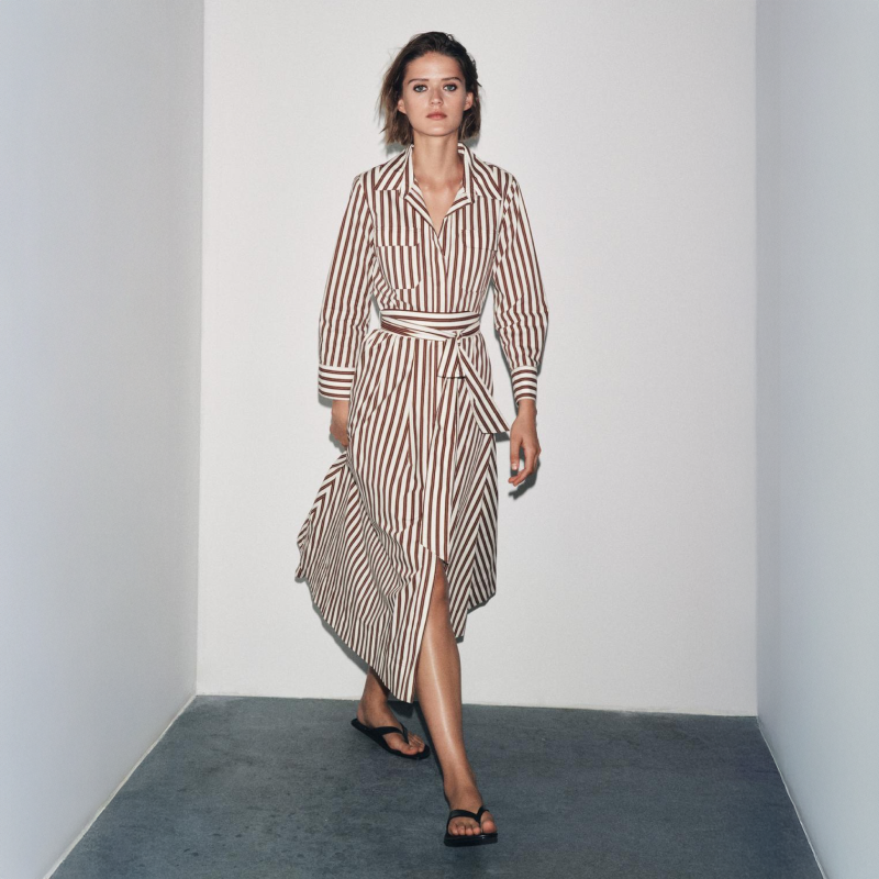 White & Dark Red Striped Dress