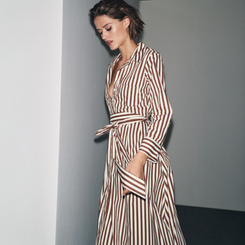 White Dress with Gold and Dark Red Stripes