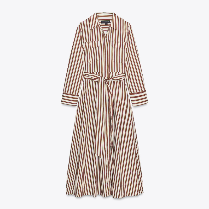 White & Dark Red Striped Dress