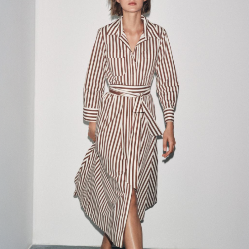 White & Dark Red Striped Dress