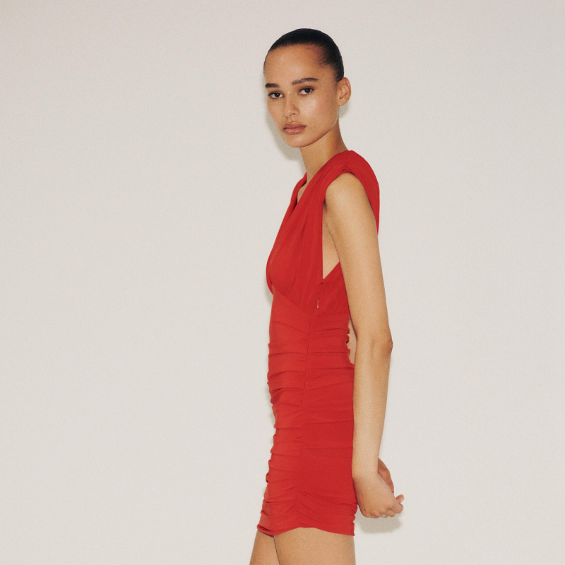 Red Short Dress with Shoulder Pads