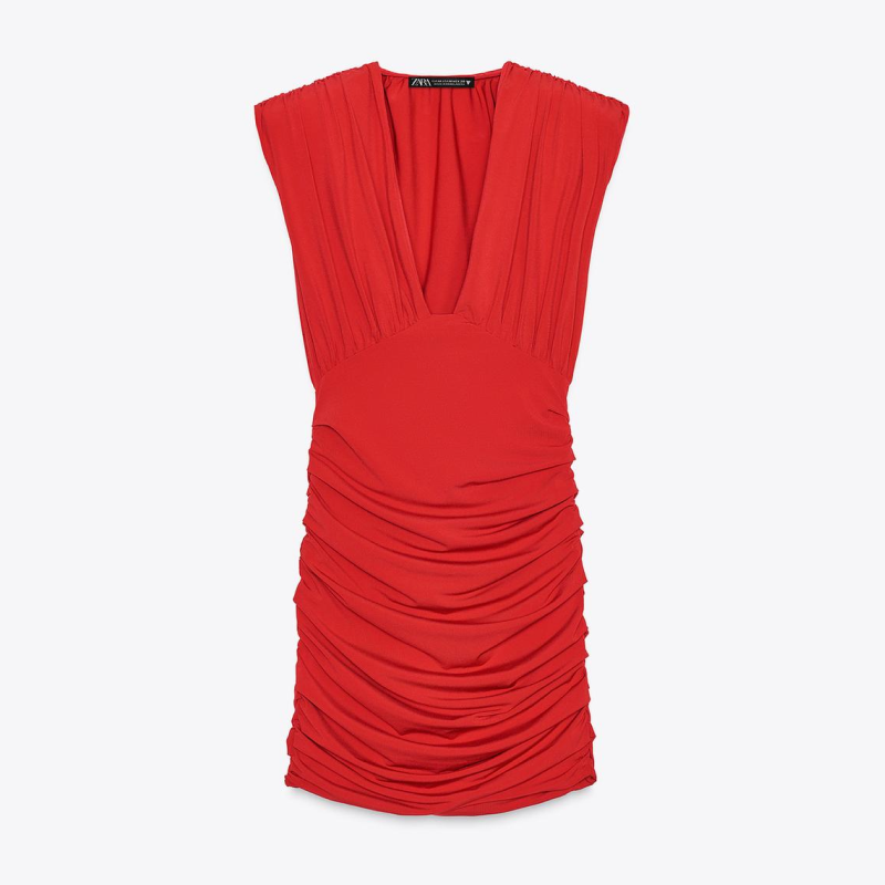 Red Short Dress with Shoulder Pads