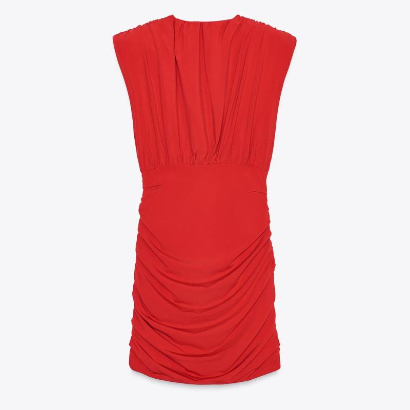 Red Short Dress with Shoulder Pads