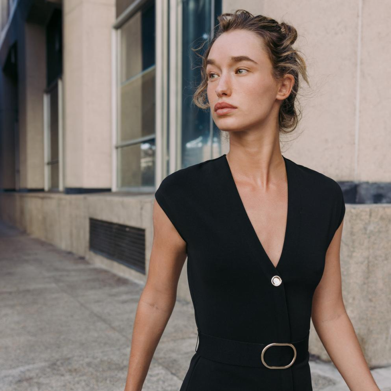 Belted Stretch Midi Dress