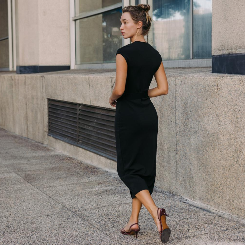 Belted Stretch Midi Dress