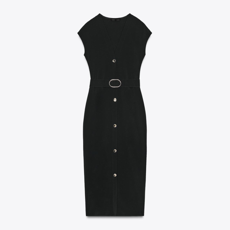 Belted Stretch Midi Dress