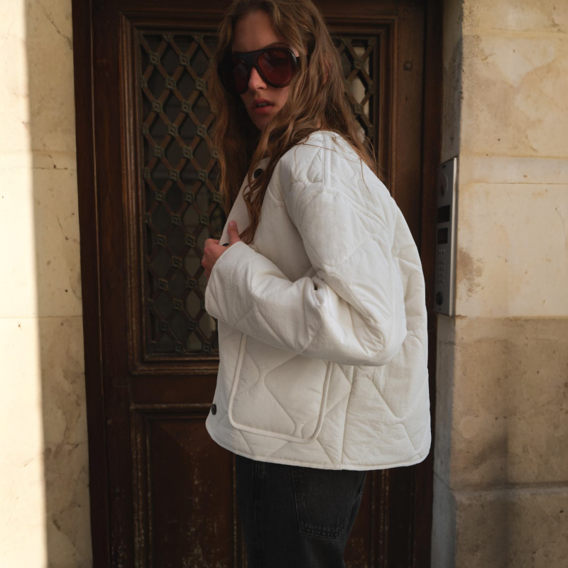 White Patch Pocket Puffer Jacket