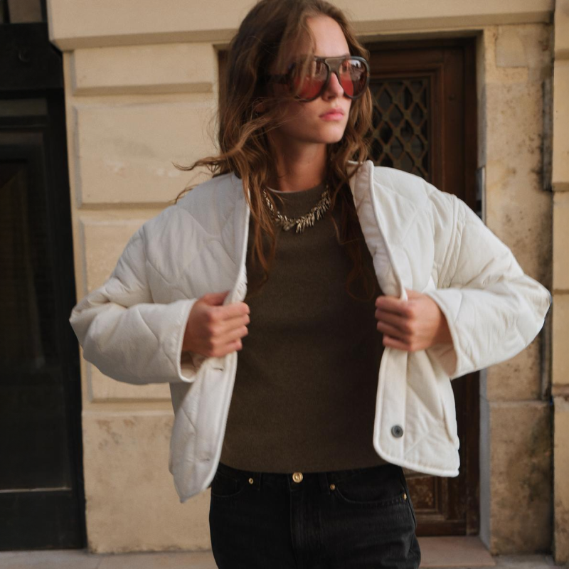 White Patch Pocket Puffer Jacket