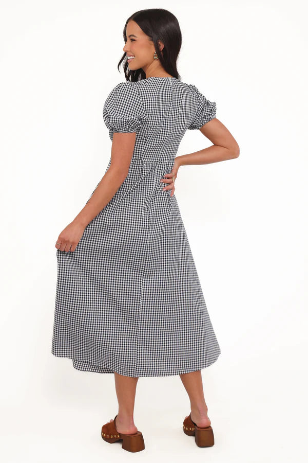 Women’s Short Sleeve Maxi Dress, Gingham V-Neck Flowy Dress