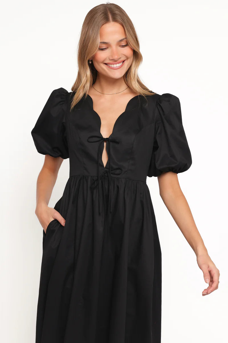 Women’s Maxi Dress with Empire Waist, Scallop V-Neck Cotton Dress
