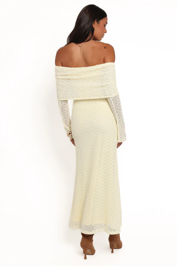 Women’s Off-Shoulder Midi Dress, Long Sleeve Bodycon Knit