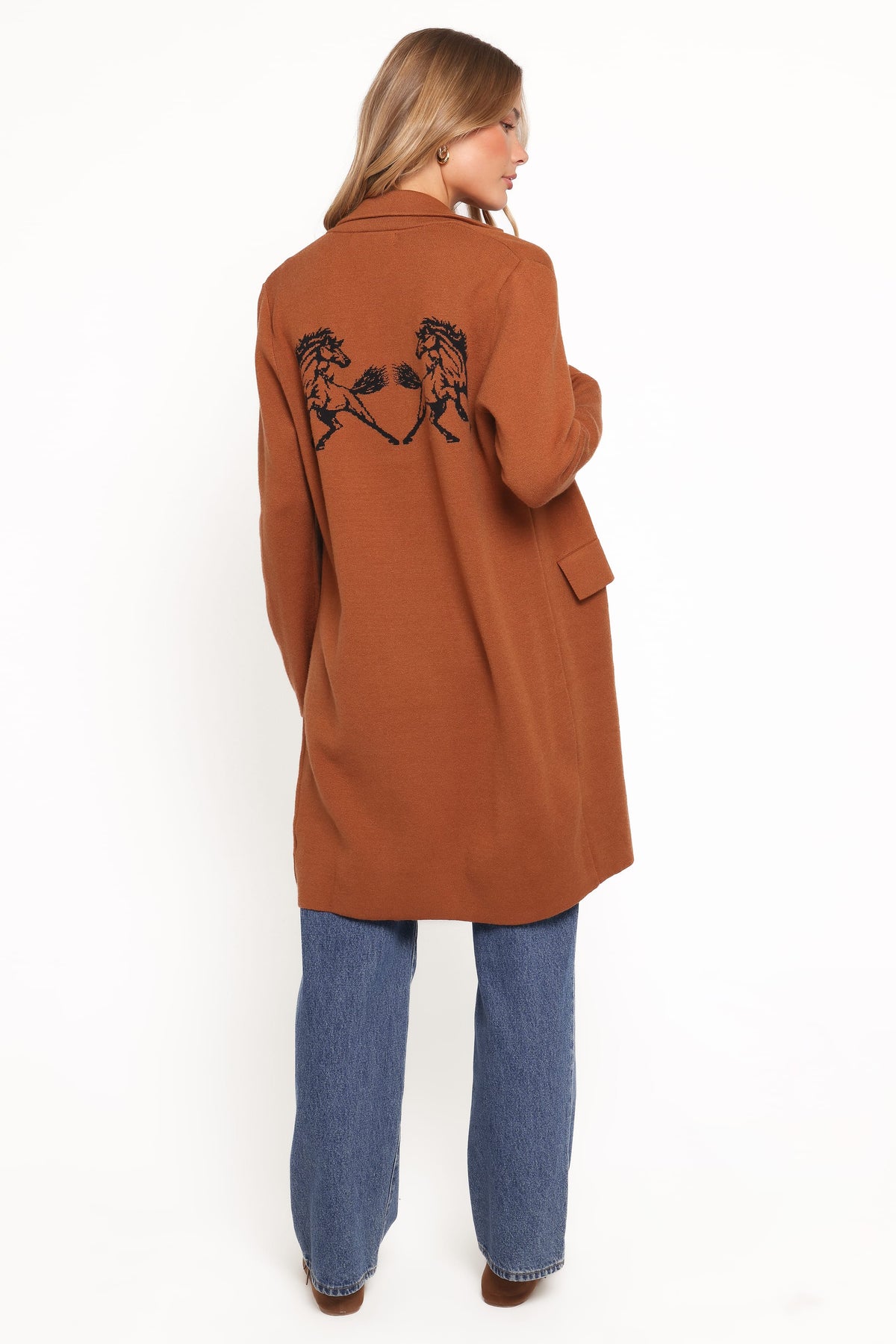 Petal and Pup USA OUTERWEAR Chester Horses Coatigan - Brown