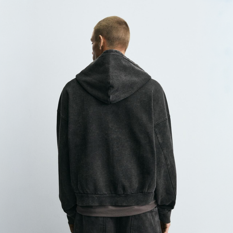 Dark Gray Washed Hooded Zip Sweatshirt