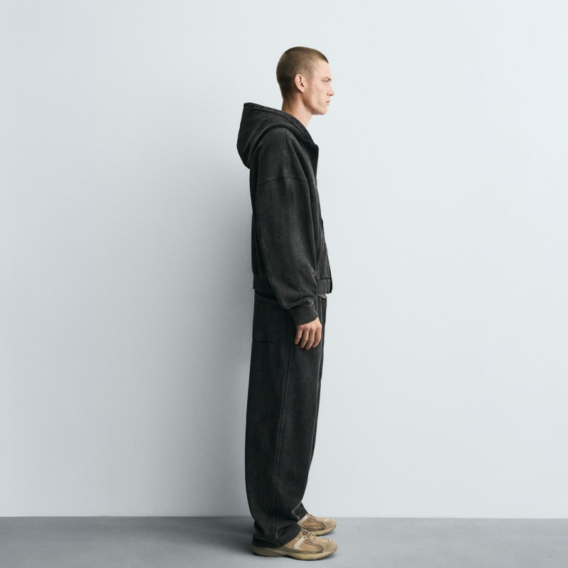 Dark Gray Washed Hooded Zip Sweatshirt