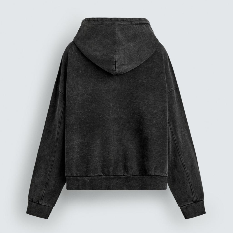 Dark Gray Washed Hooded Zip Sweatshirt