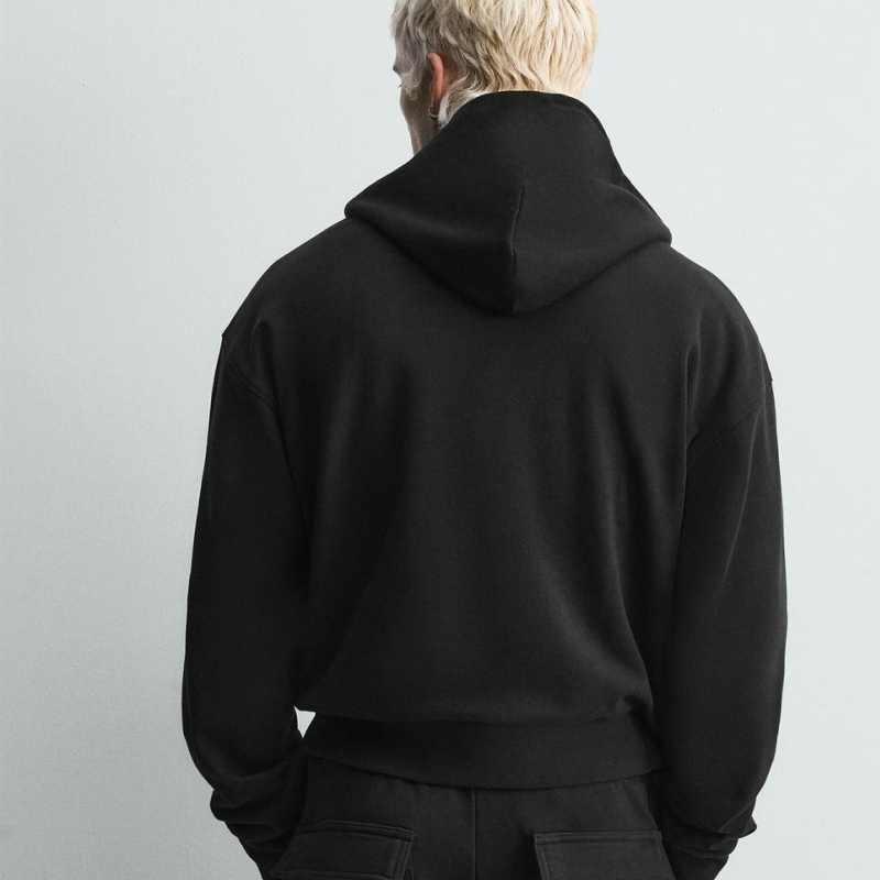 Black Cropped Hoodie Sweatshirt