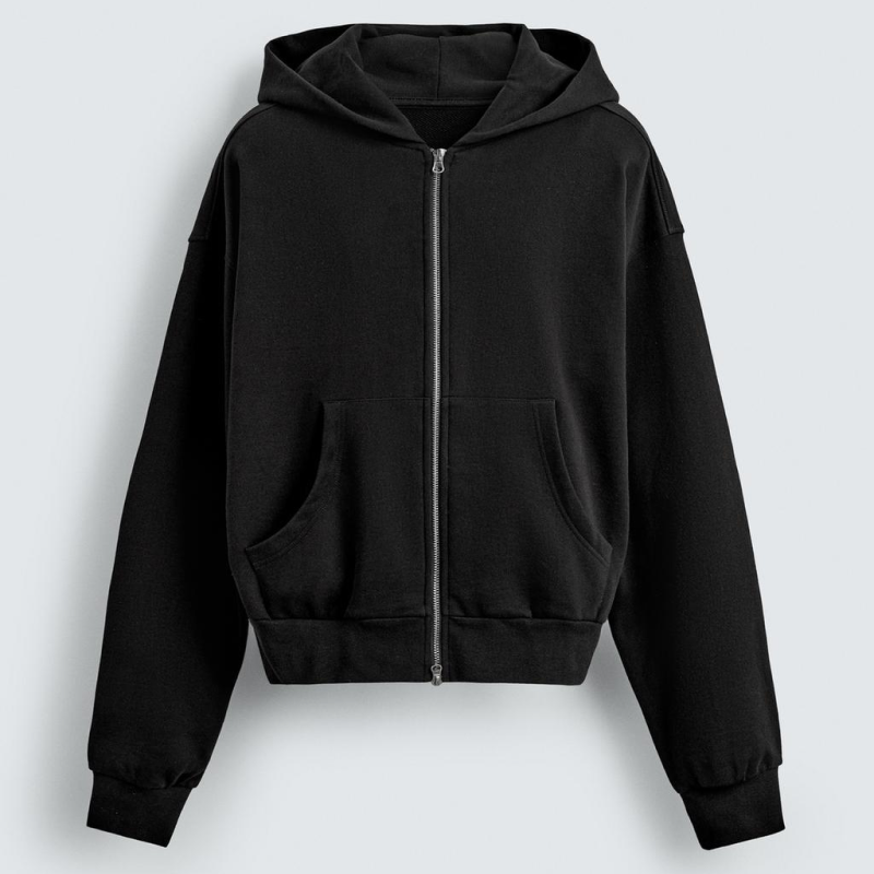 Black Cropped Hoodie Sweatshirt