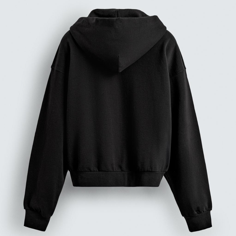 Black Cropped Hoodie Sweatshirt