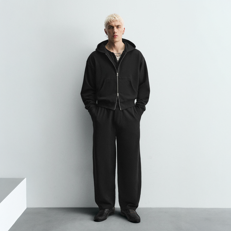 Black Cropped Hoodie Sweatshirt