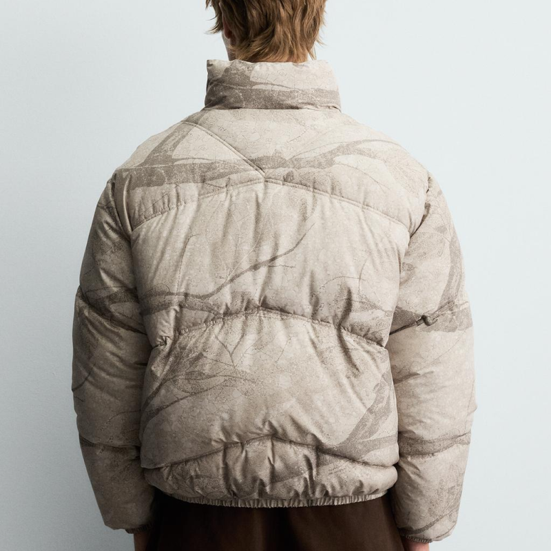 Abstract Beige Print Puffer Jacket