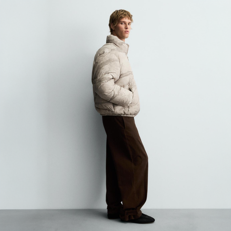 Abstract Beige Print Puffer Jacket
