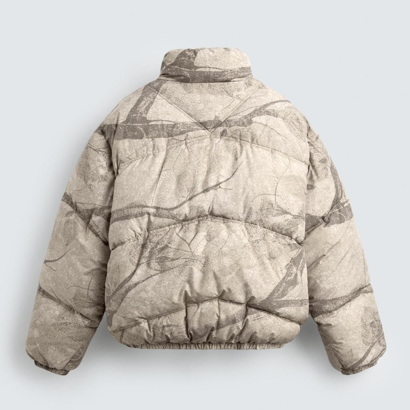 Abstract Beige Print Puffer Jacket