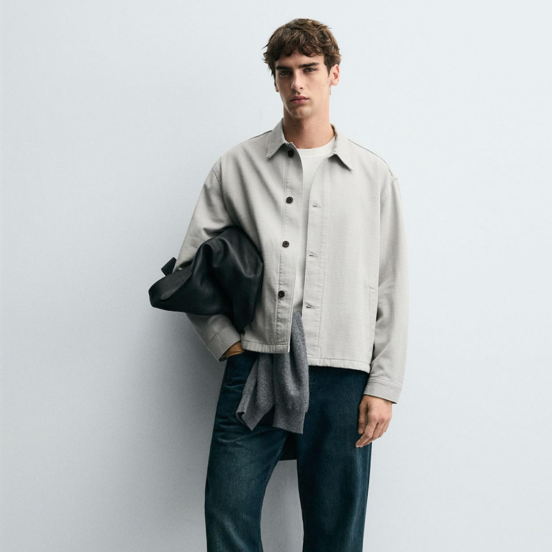 Light Gray Herringbone Boxy Fit Jacket