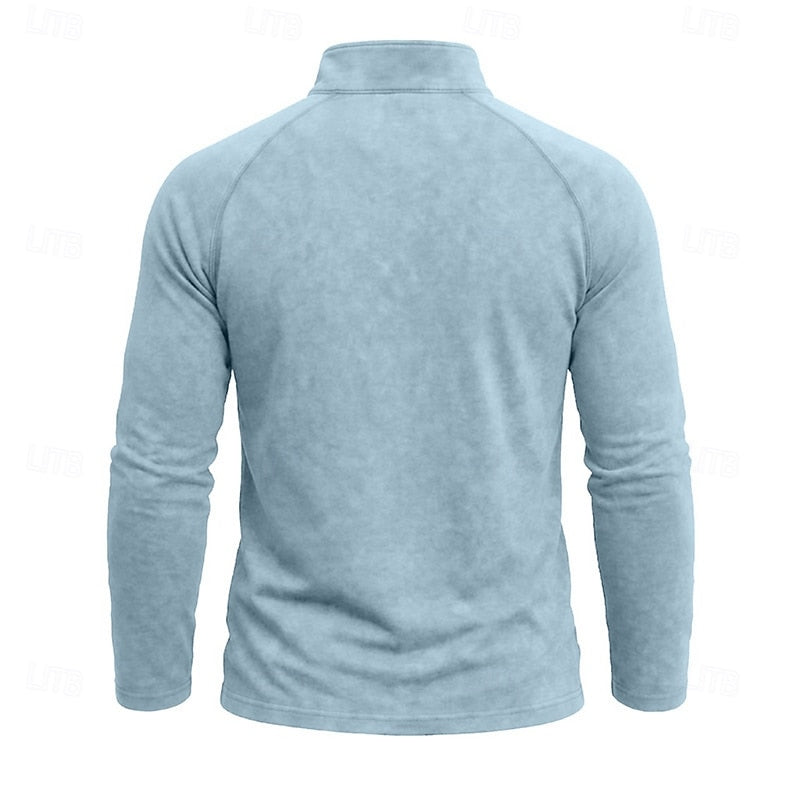 Mens Zip Collar Top with Relaxed Fit and Soft Draping Fabric