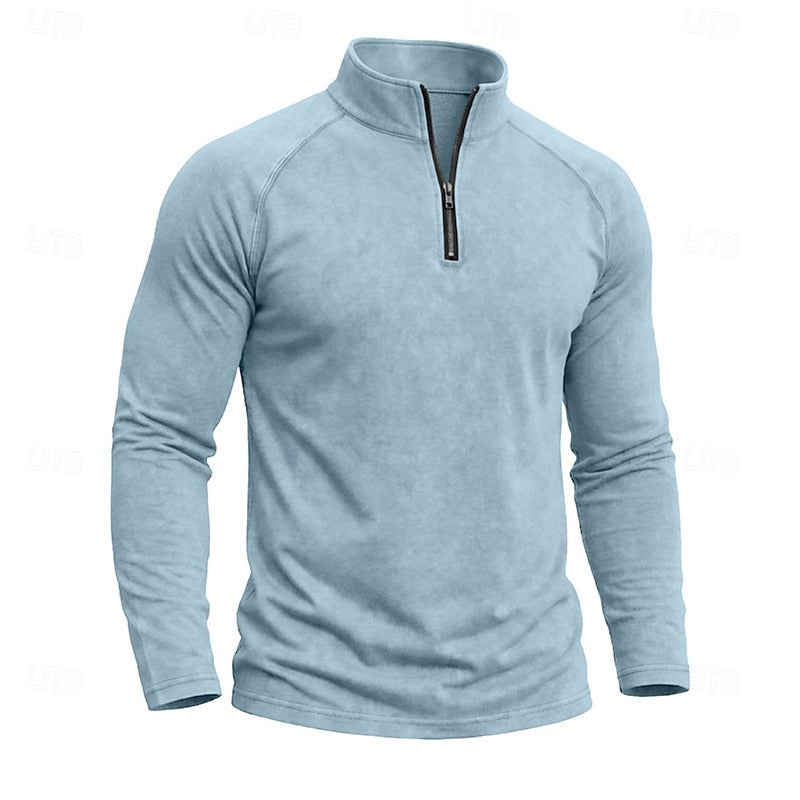 Mens Zip Collar Top with Relaxed Fit and Soft Draping Fabric