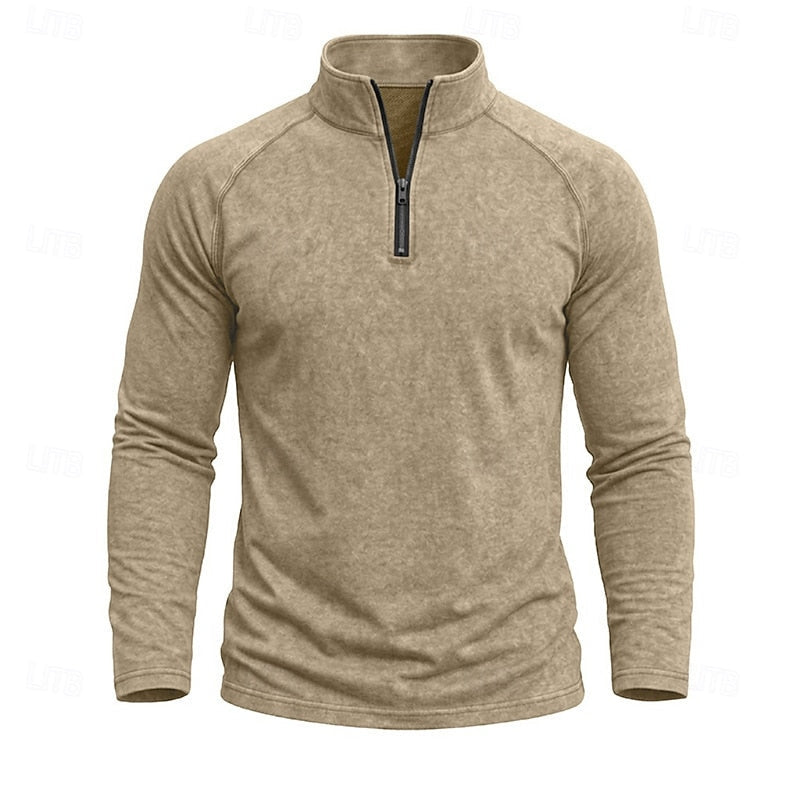 Mens Zip Collar Top with Relaxed Fit and Soft Draping Fabric