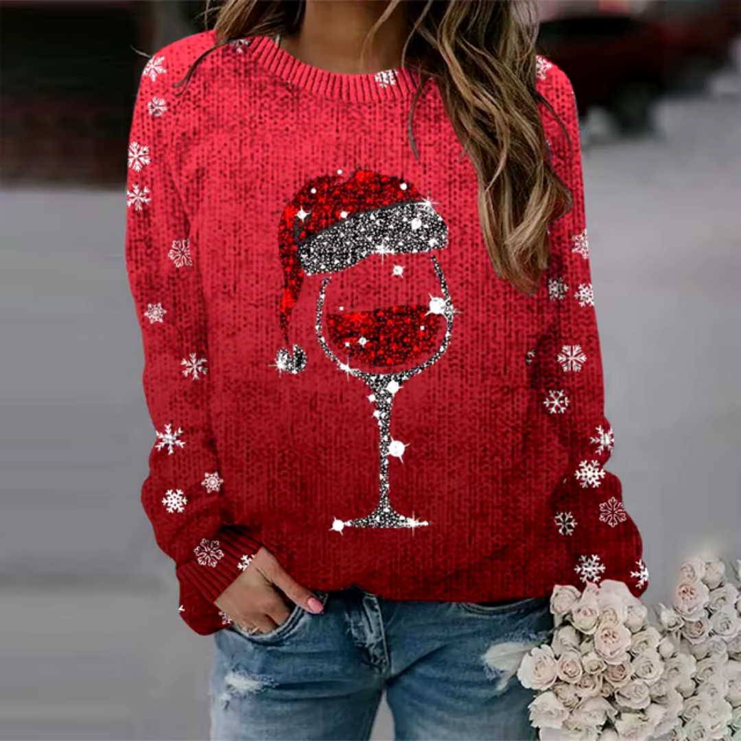 Women's cozy Christmas sweater, festive red knit jumper with a winter holiday pattern. Ideal for parties & gifts.