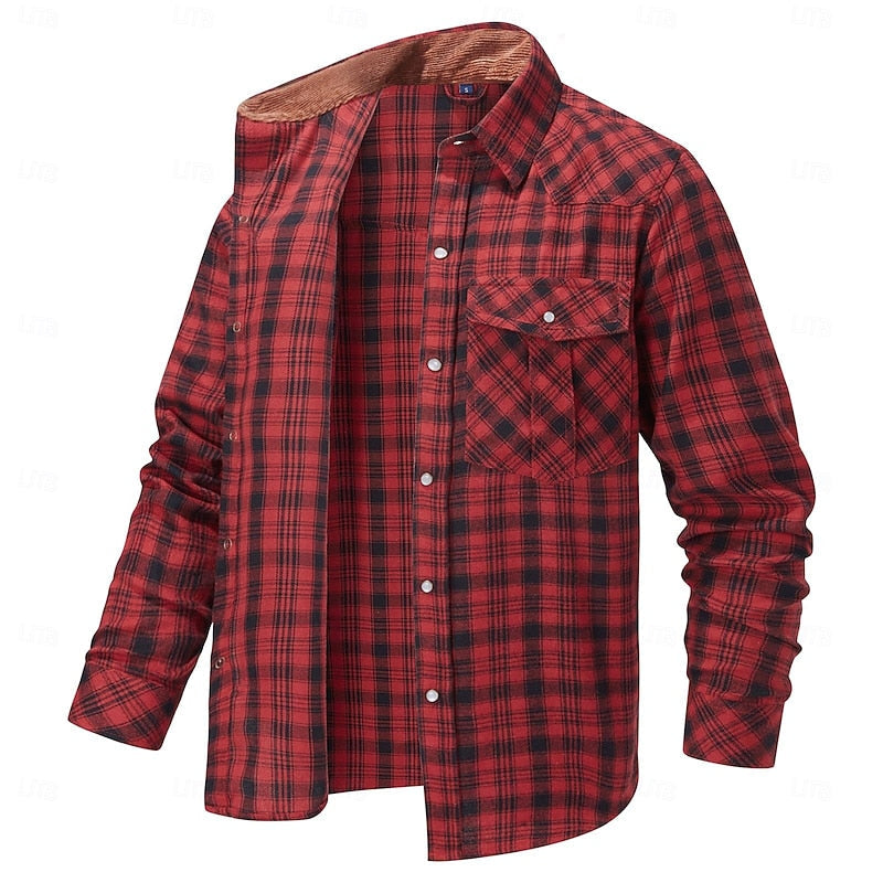 Plaid Overshirt with Lined Collar and Snap Front Closure, Dual Chest Pockets
