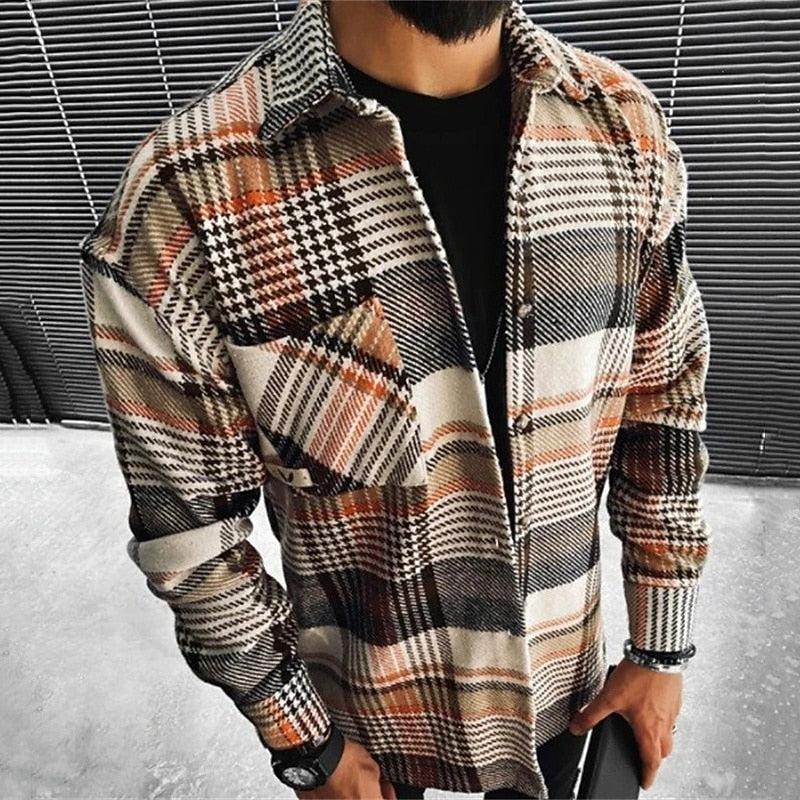 Check Pattern Button Front Overshirt with Relaxed Fit and Chest Pocket