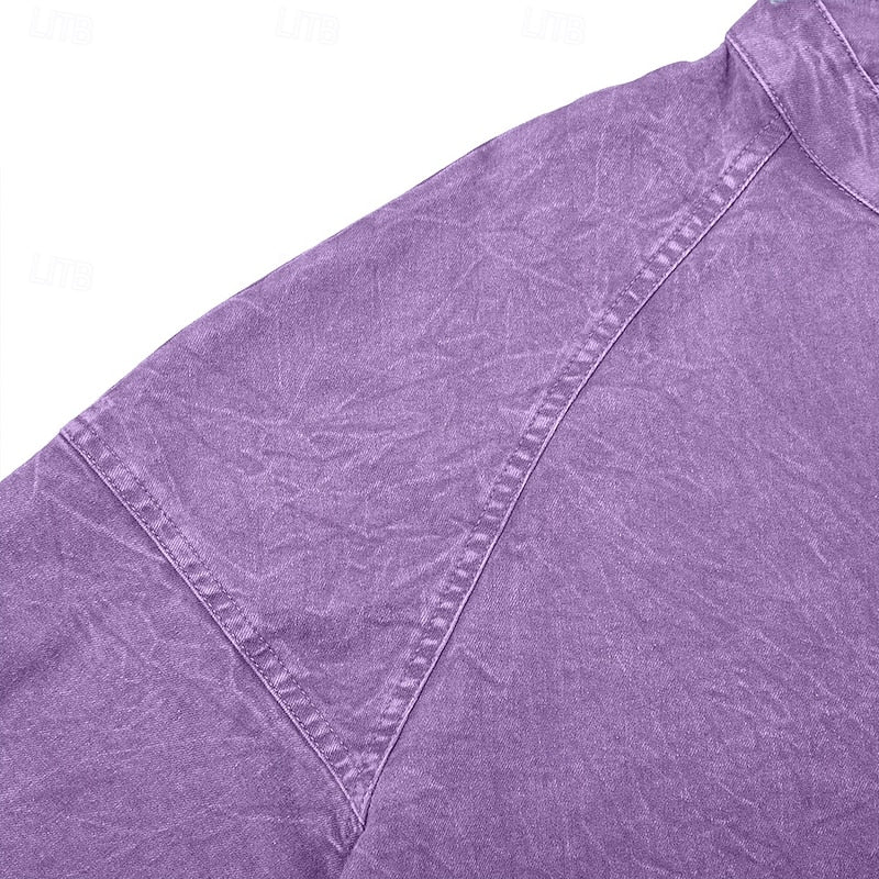 Henley Shirt with Button Placket and Raglan Sleeves, Standing Collar