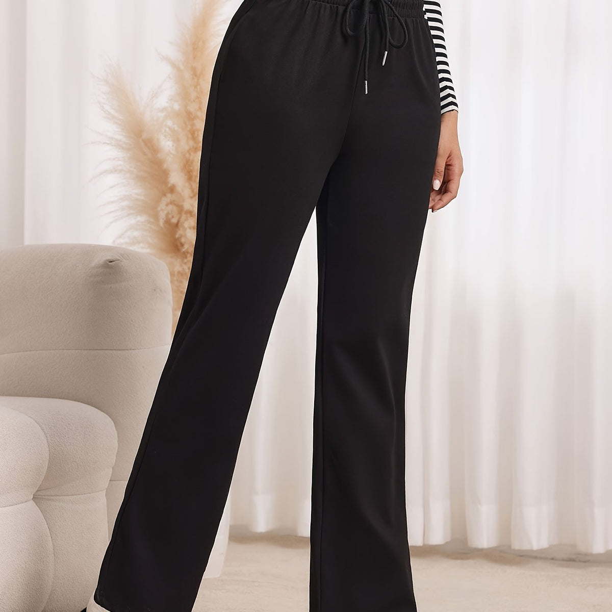 High Waist Straight Leg Sweatpants with Adjustable Drawstring and Soft Fabric