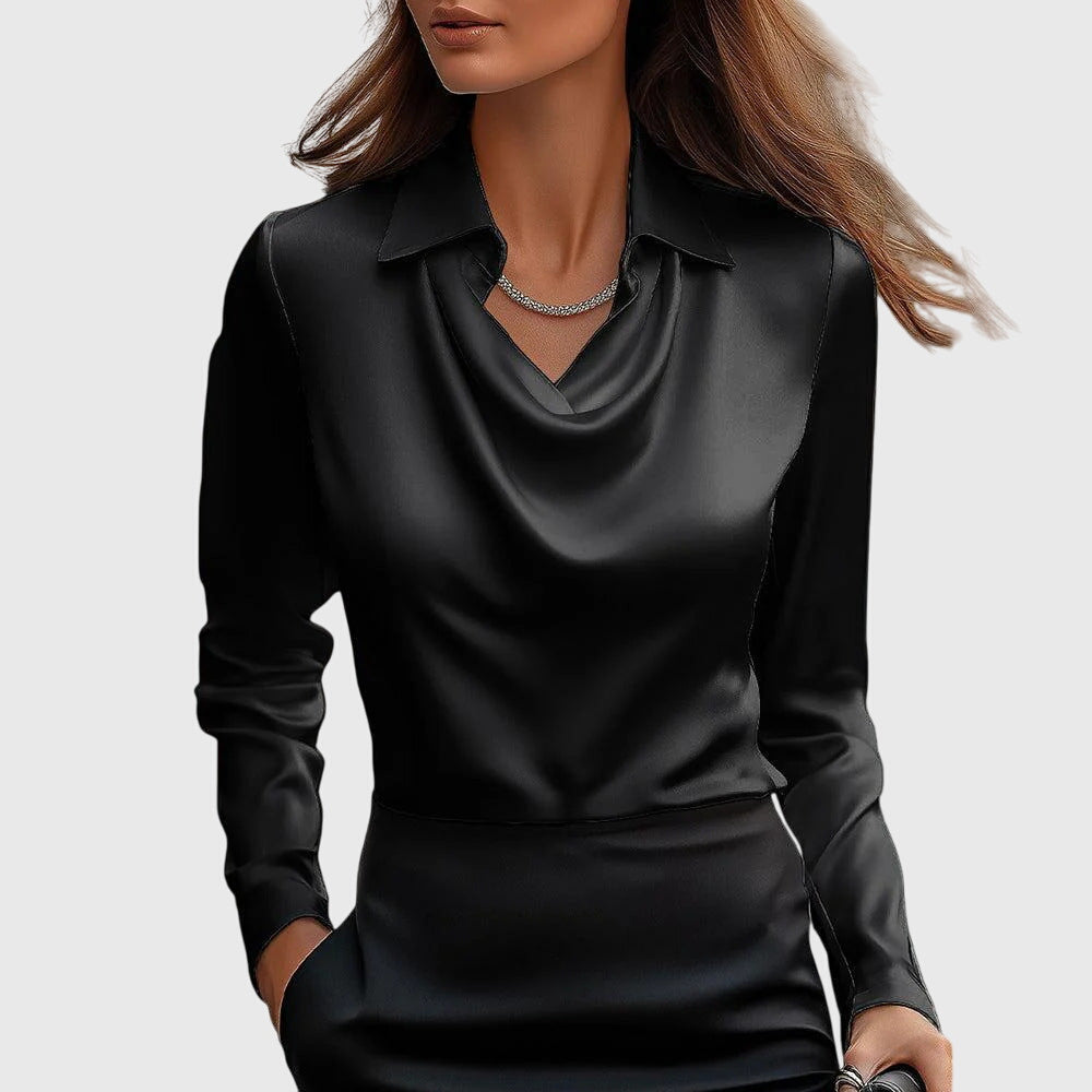 Draped Neckline Blouse with Relaxed Silhouette and Soft Fabric