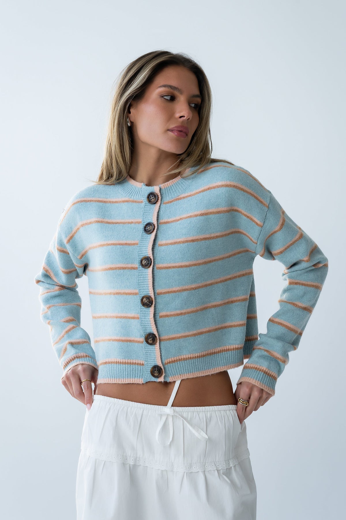 Stretch Knit Cardigan with Button Front and Ribbed Cuffs