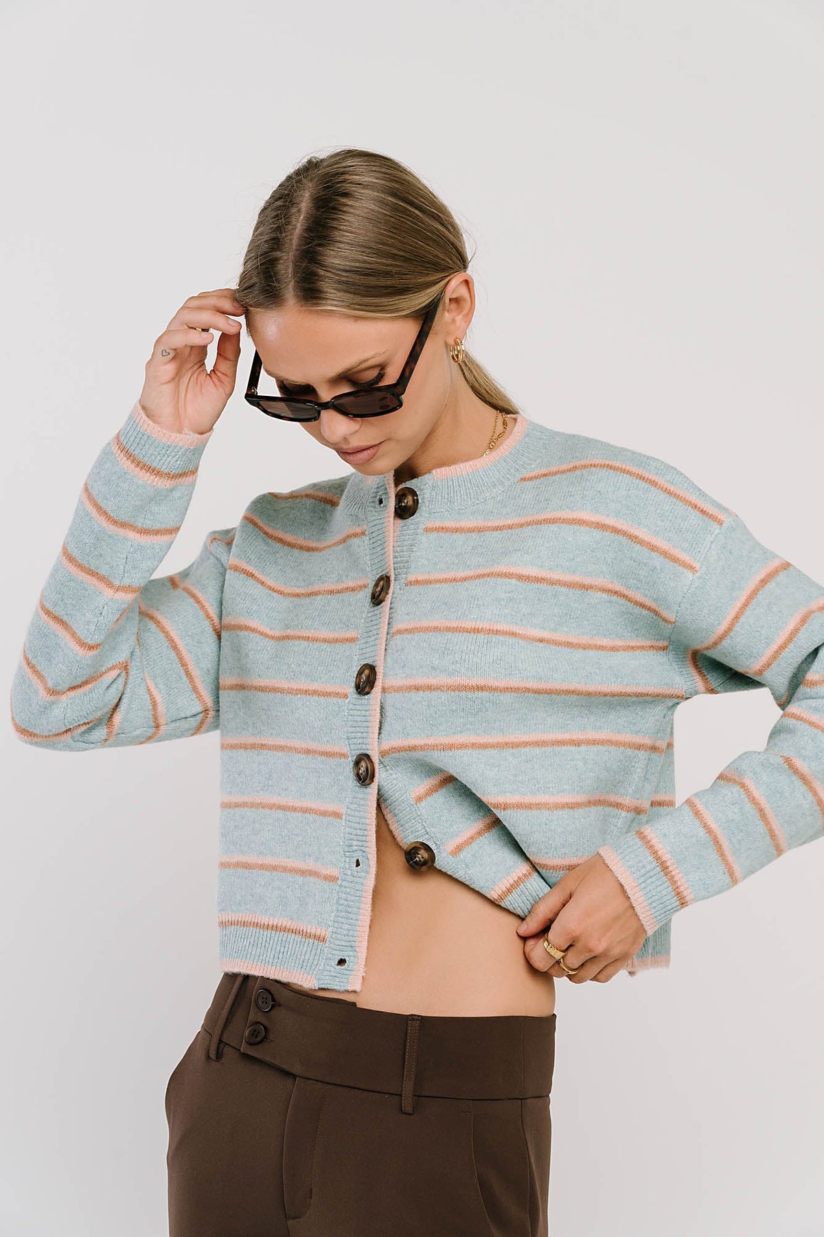 Stretch Knit Cardigan with Button Front and Ribbed Cuffs