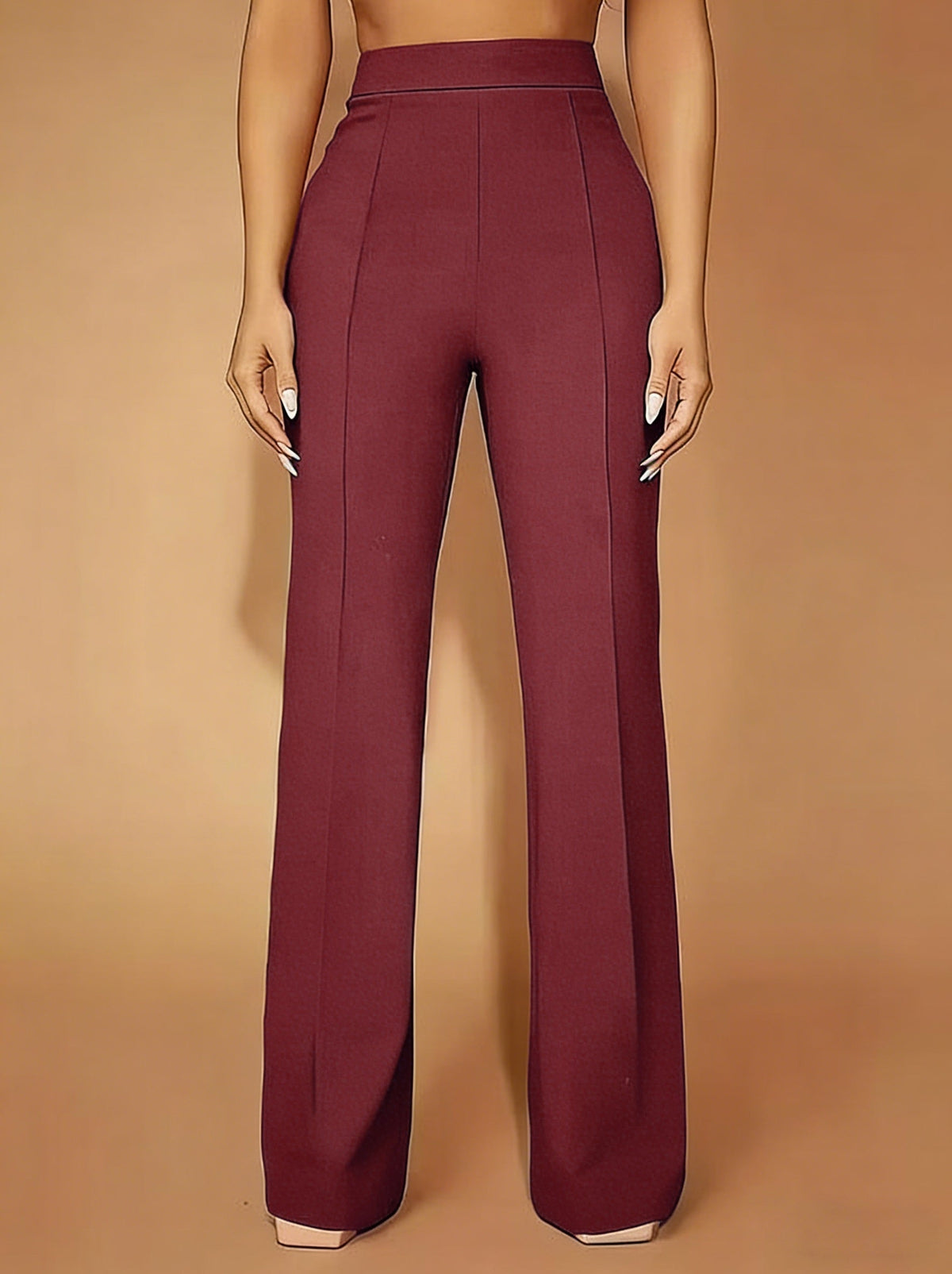 Wide Leg Trousers with Elastic High Waist and Stretch Blend Fabric