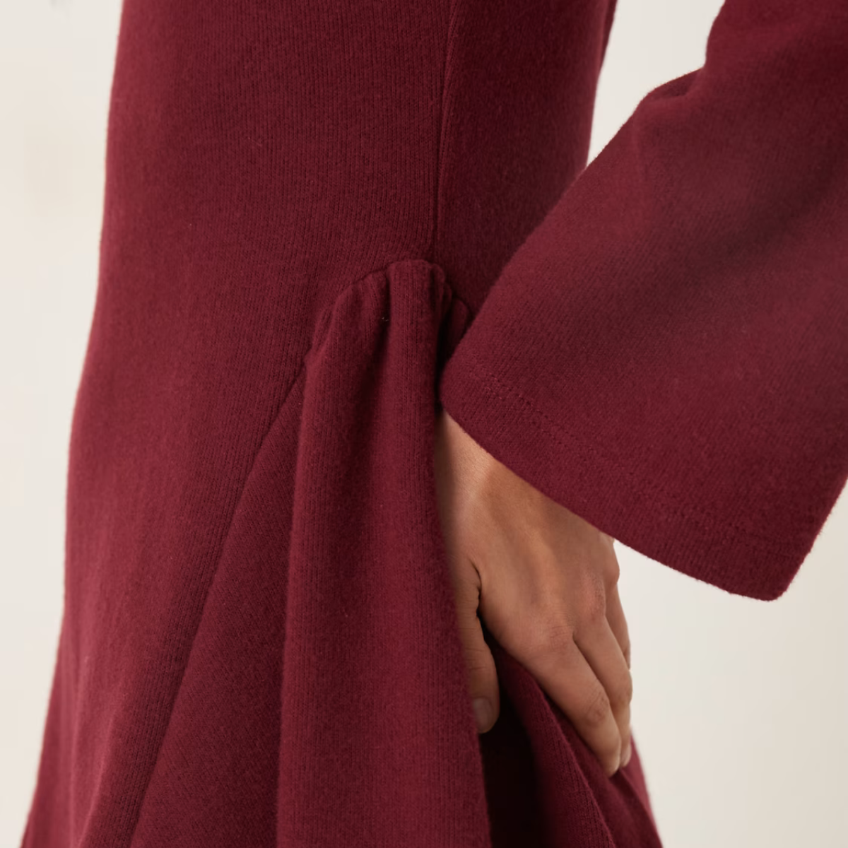 Long Sleeve Godet Mini Dress in Burgundy
