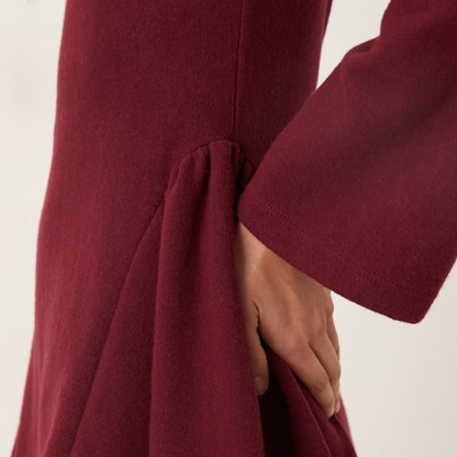 Long Sleeve Godet Mini Dress in Burgundy