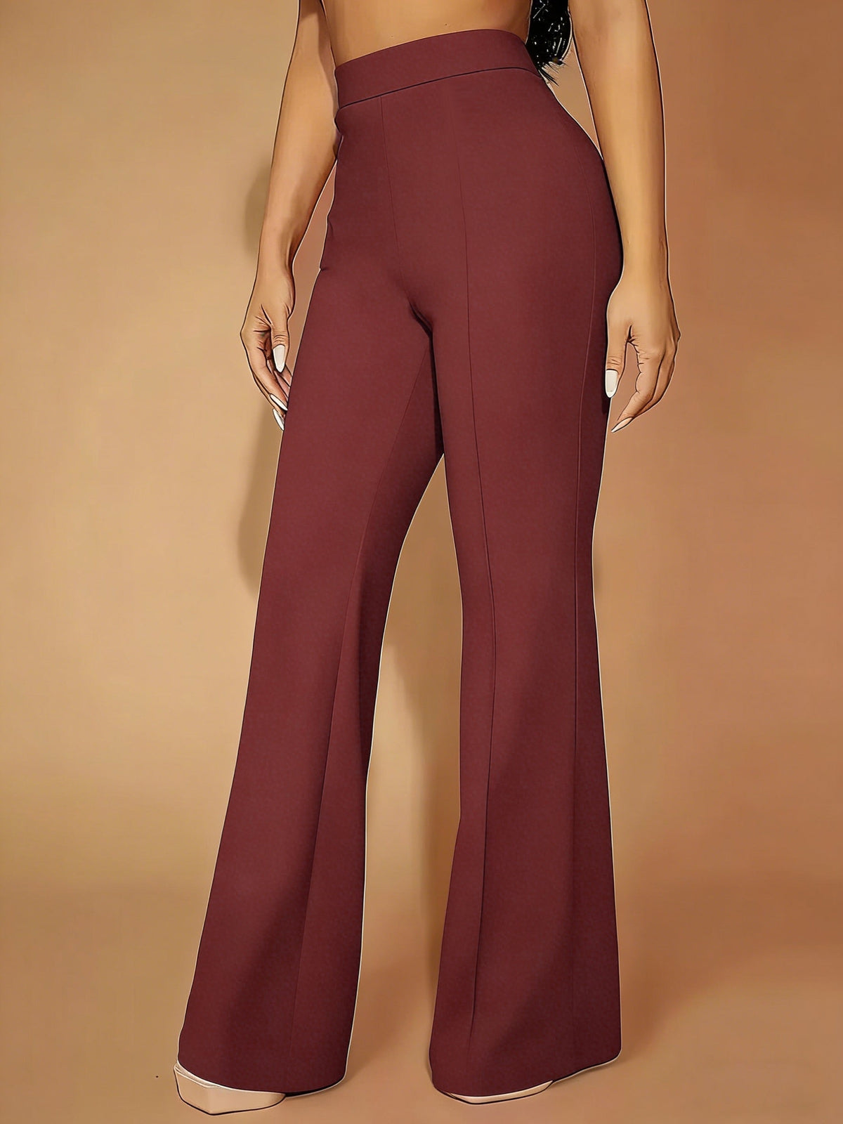 Wide Leg Trousers with Elastic High Waist and Stretch Blend Fabric